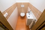 Oddělené závěsné wc a malé umyvadlo v samostatné místnosti